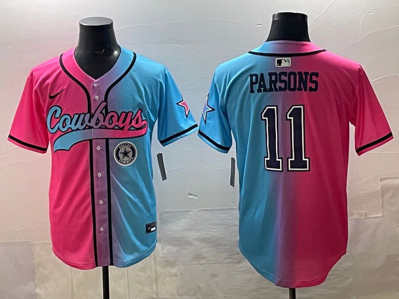 Men 2025 Dallas Cowboys 11 Parsons Blue pink Nike Limited NFL Jersey style 08